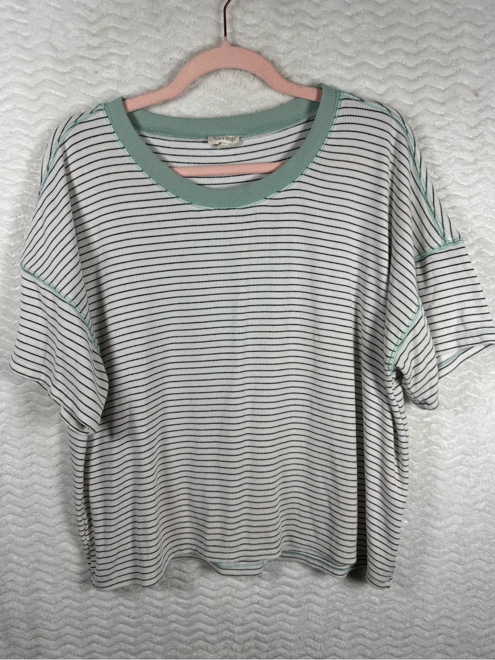 Hem & Thread Striped Short-Sleeve Tee in Mint Trim - Women